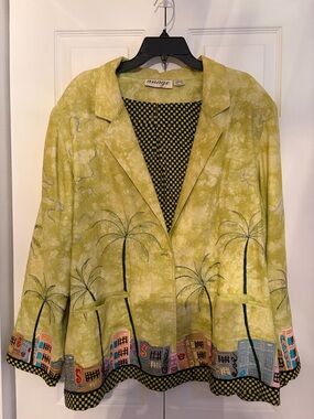 Anage Light Yellow-Green Palm Tree Embroidered Blazer and more